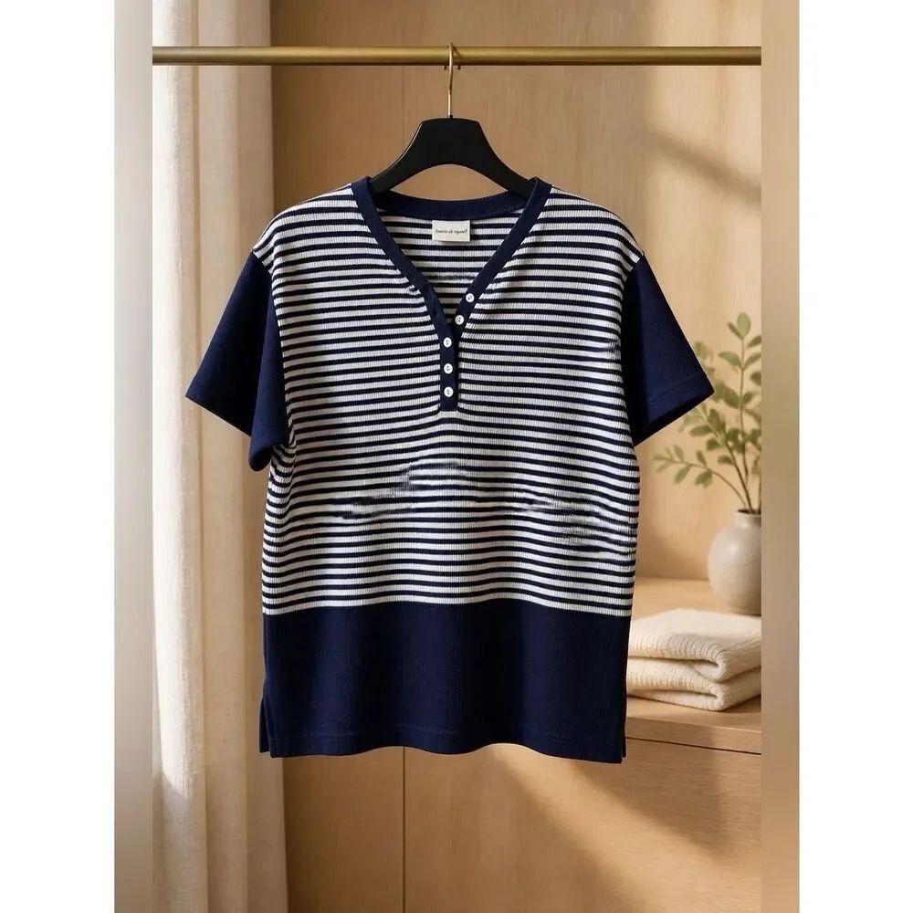 Navy Striped Ladies Top Size Large